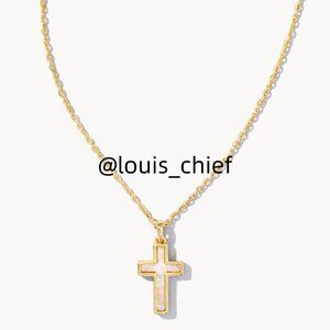 Cross Gold Pendant Necklace in White Lab Grown Opal
